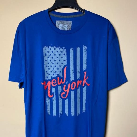 NEW NEW YORK American Flag Royal Blue Men Graphic Tee - Picture 1 of 2